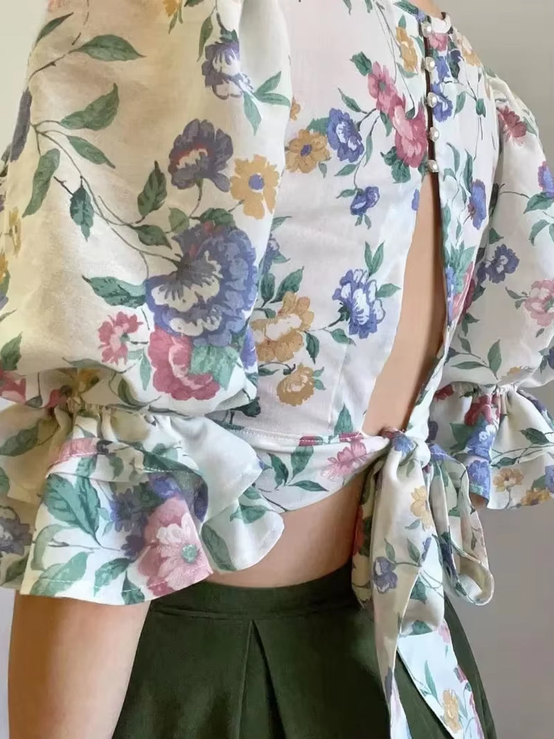 BellaRuffle Floral Bow Blouse