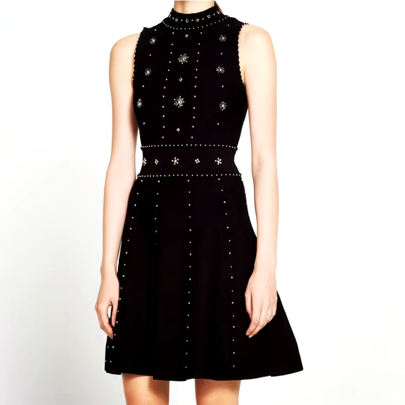 Glamour Black - Beaded Sleeveless Party Dress