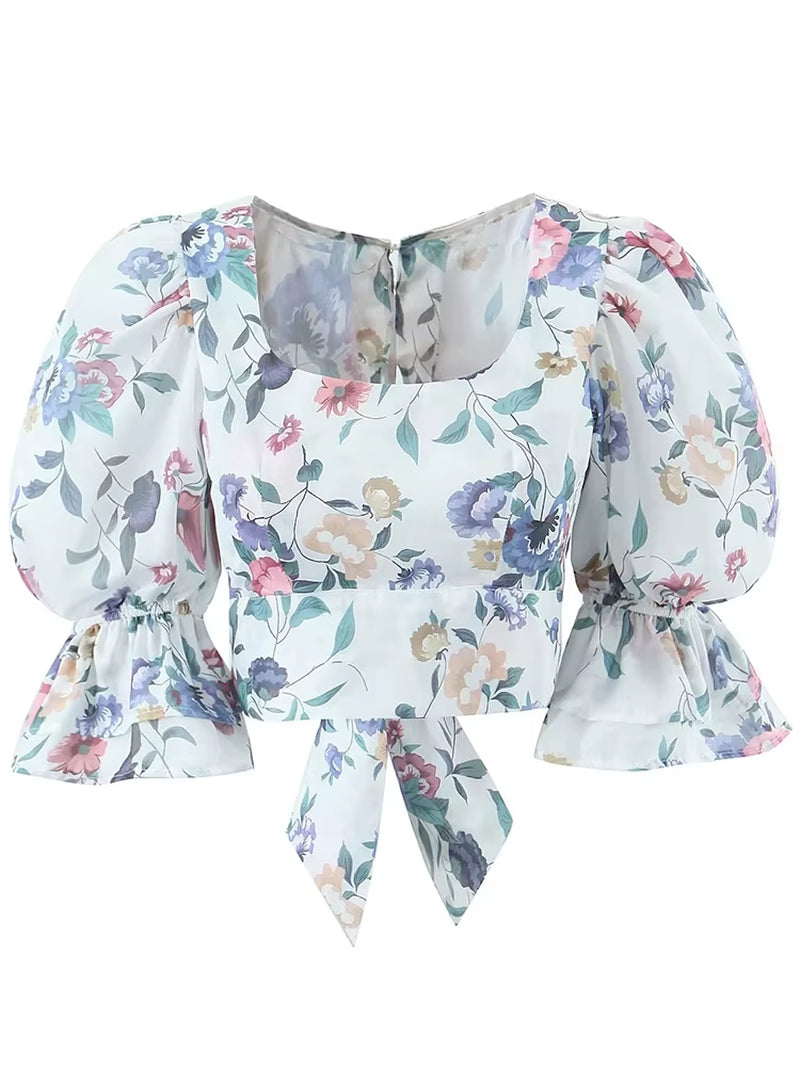 BellaRuffle Floral Bow Blouse