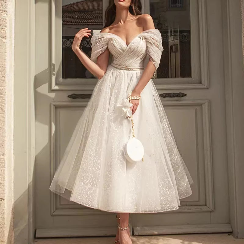 Dotted Mesh Beach Bridal Dress