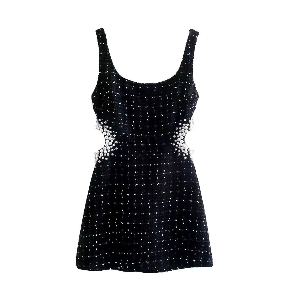 Tweed Allure - Black Bodycon Mini Dress