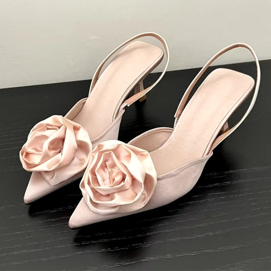 Rose Luxe Slingback Heels – Elegant Pointed Toe Sandals for Summer