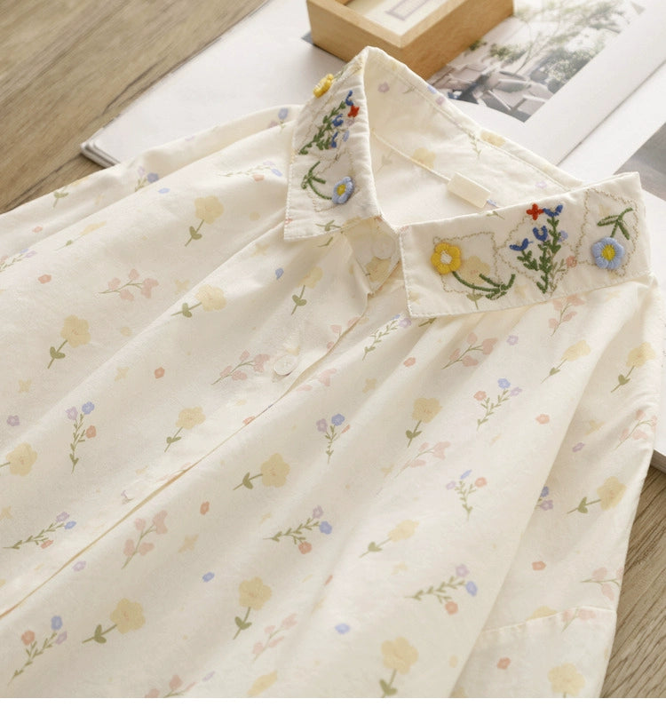 Blossom Charm Embroidered Cotton Blouse