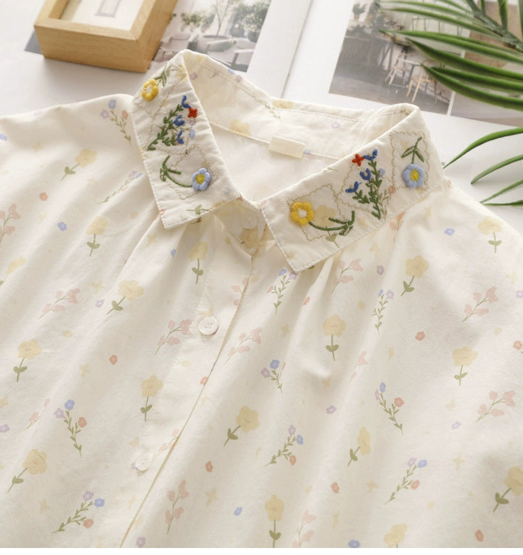 Blossom Charm Embroidered Cotton Blouse