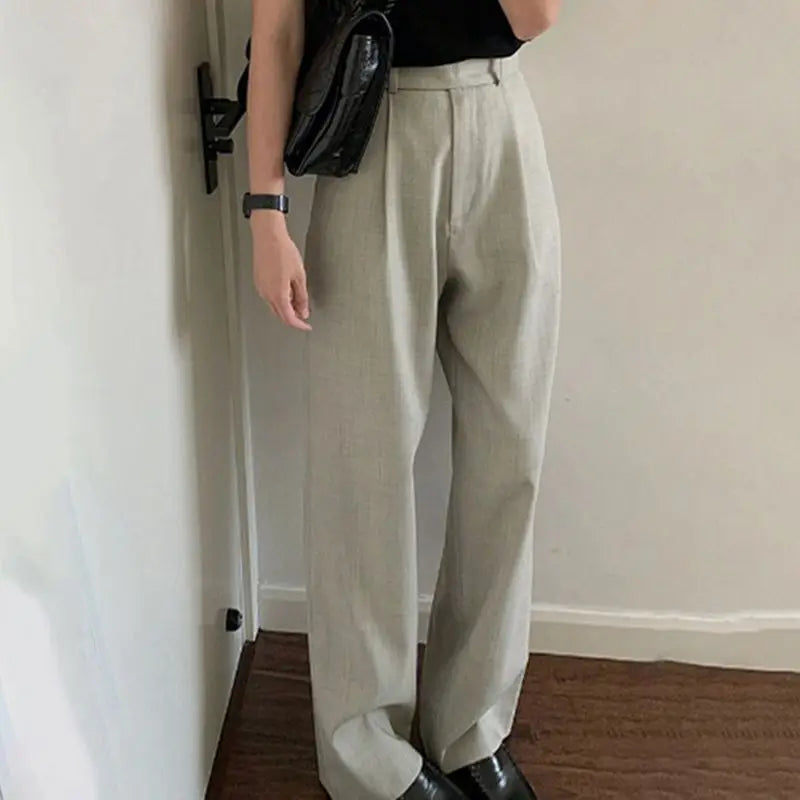 High-Waist Draped Gray Trousers