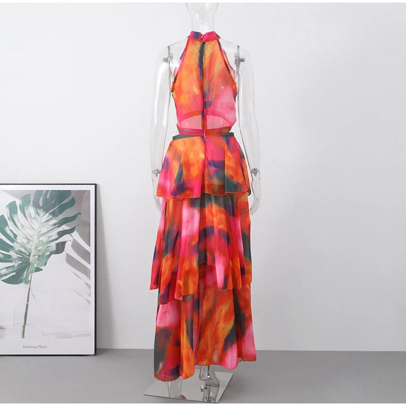 RuffleBloom Halter Maxi Dress