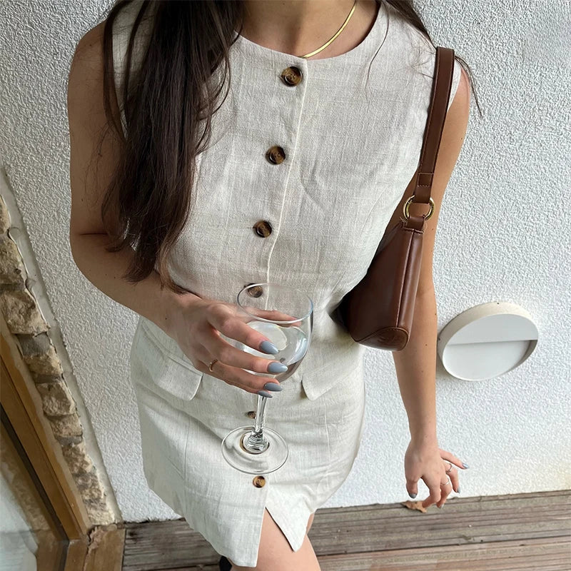 Chic Sleeveless Linen Mini Dress