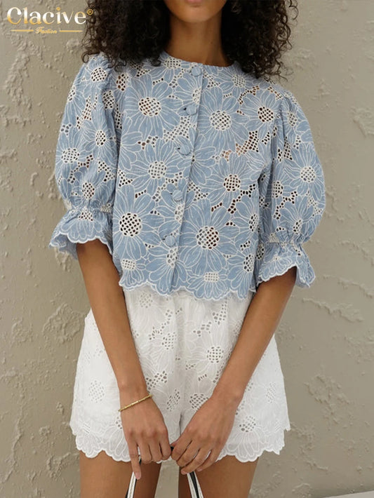 Classic Ruffle Blue Summer Shirt