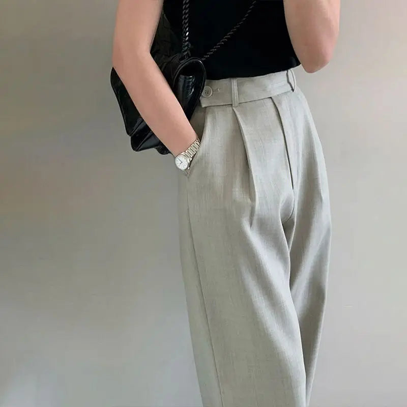 High-Waist Draped Gray Trousers