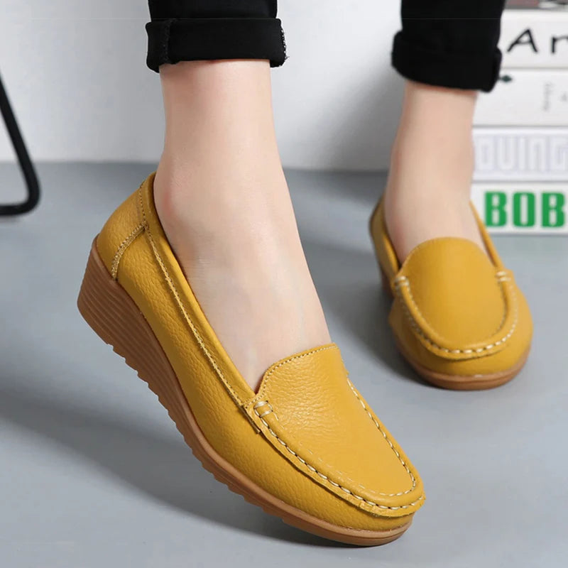 Leather Wedge Loafer Flats