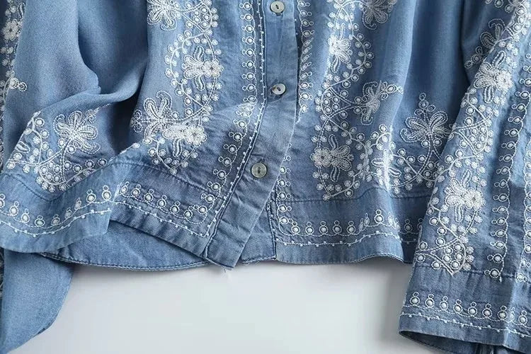 Embroidered Bloom Denim Shirt