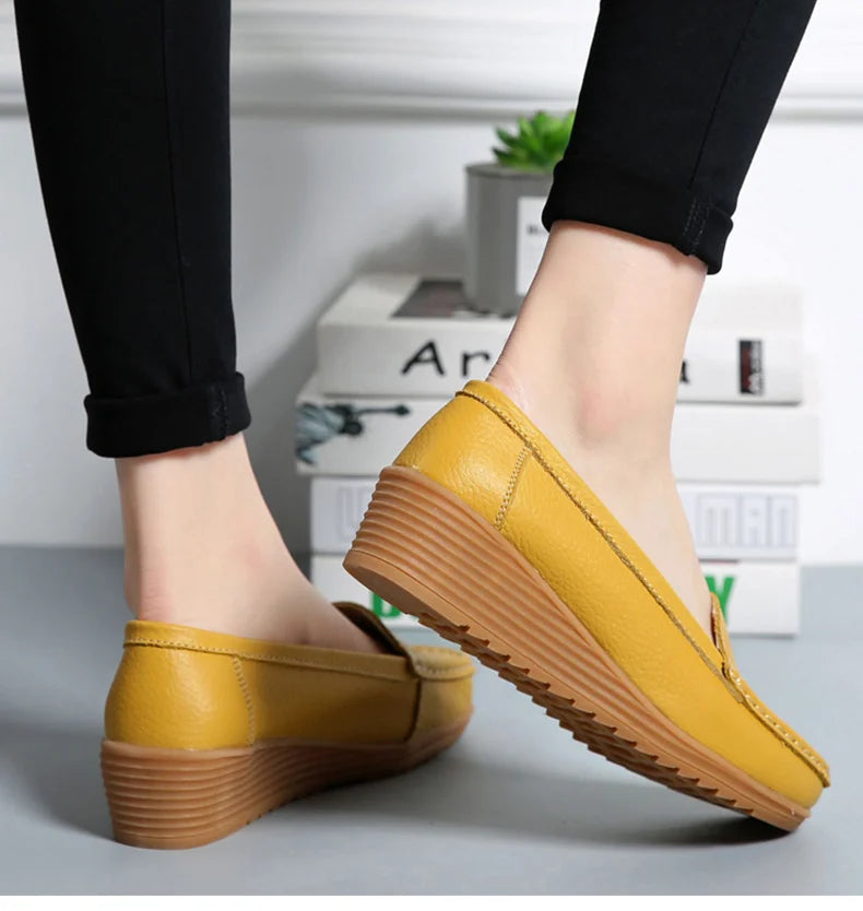 Leather Wedge Loafer Flats