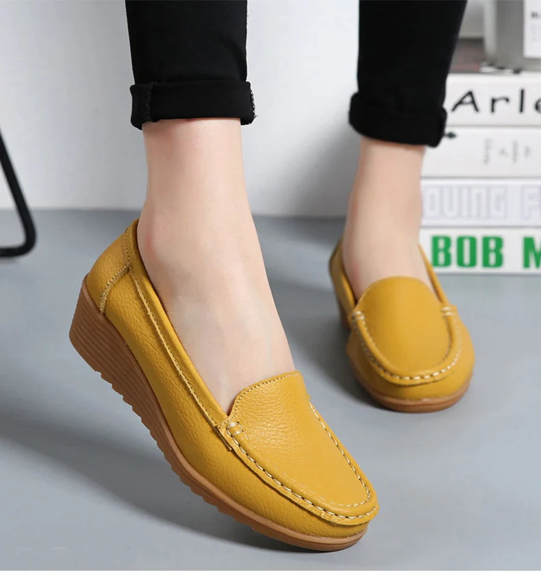 Leather Wedge Loafer Flats