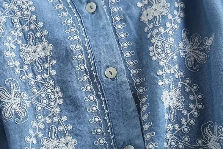 Embroidered Bloom Denim Shirt