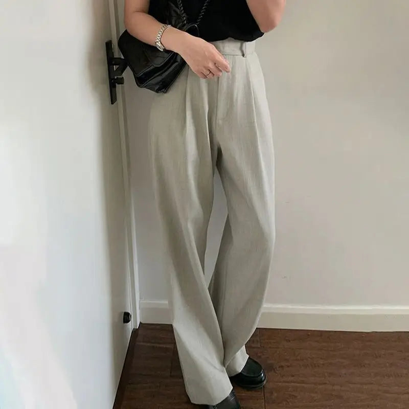 High-Waist Draped Gray Trousers