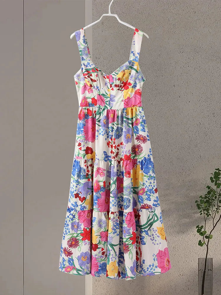 2024 Elegant Printed Ruffle Maxi Dress