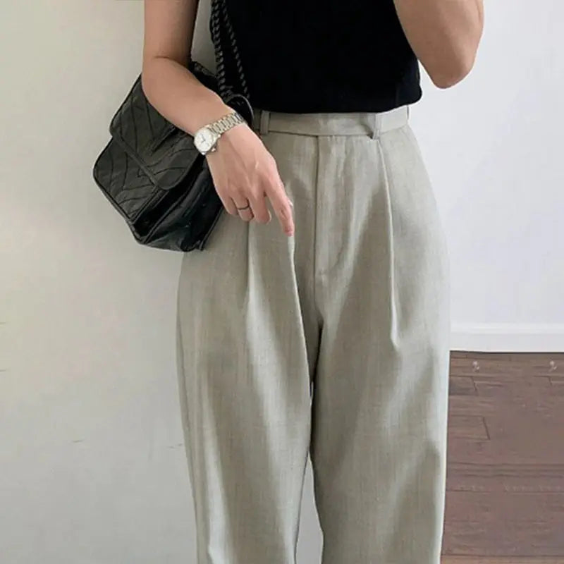 High-Waist Draped Gray Trousers