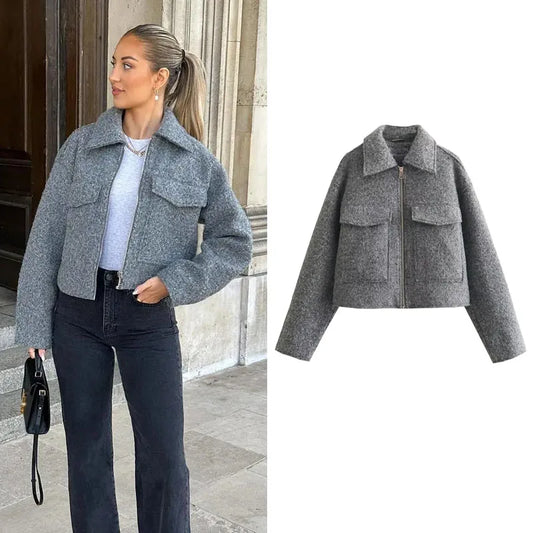 Autumn Winter Tweed Cropped Jacket