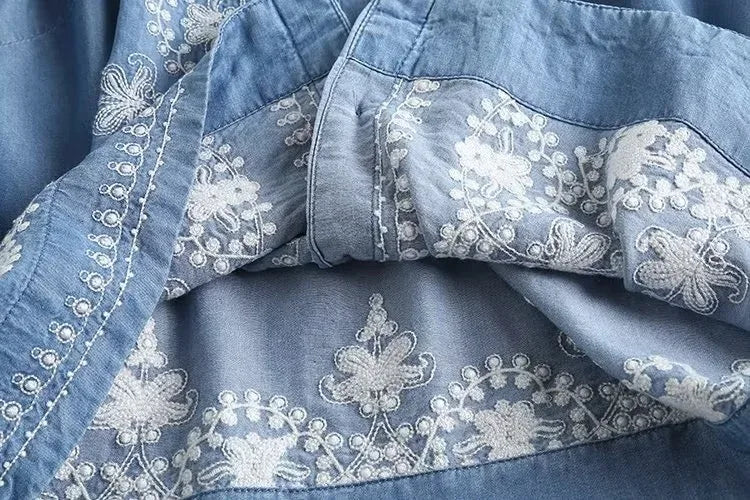 Embroidered Bloom Denim Shirt