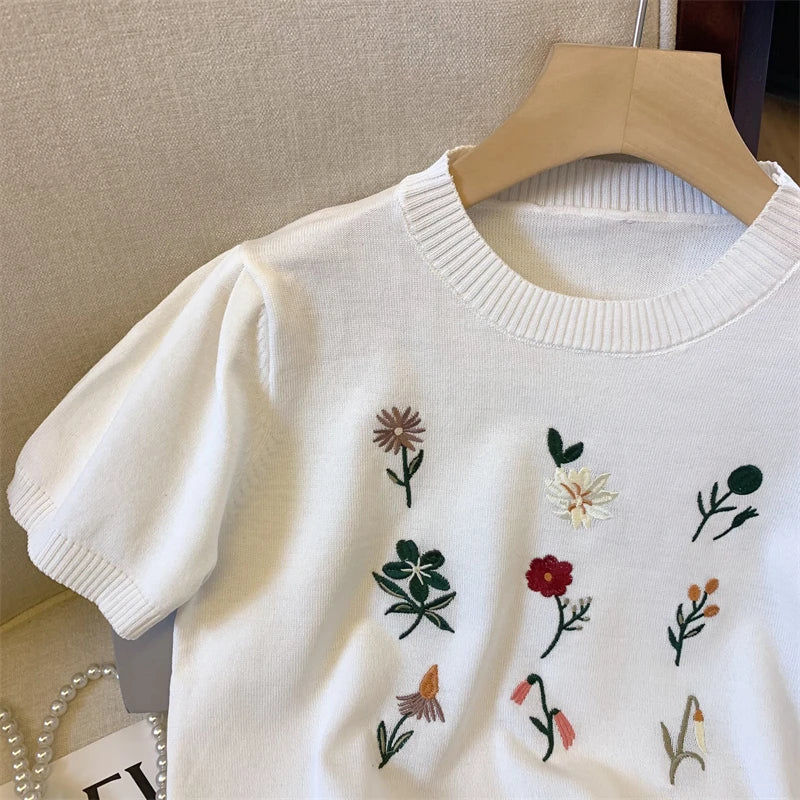 Floral Elegance Embroidered Tee