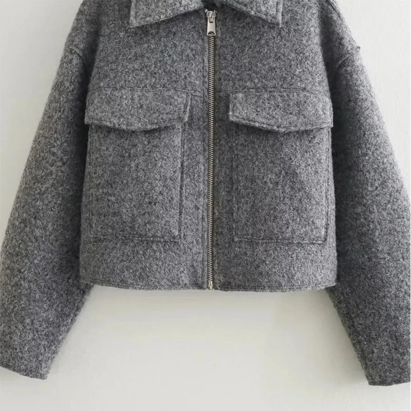 Autumn Winter Tweed Cropped Jacket