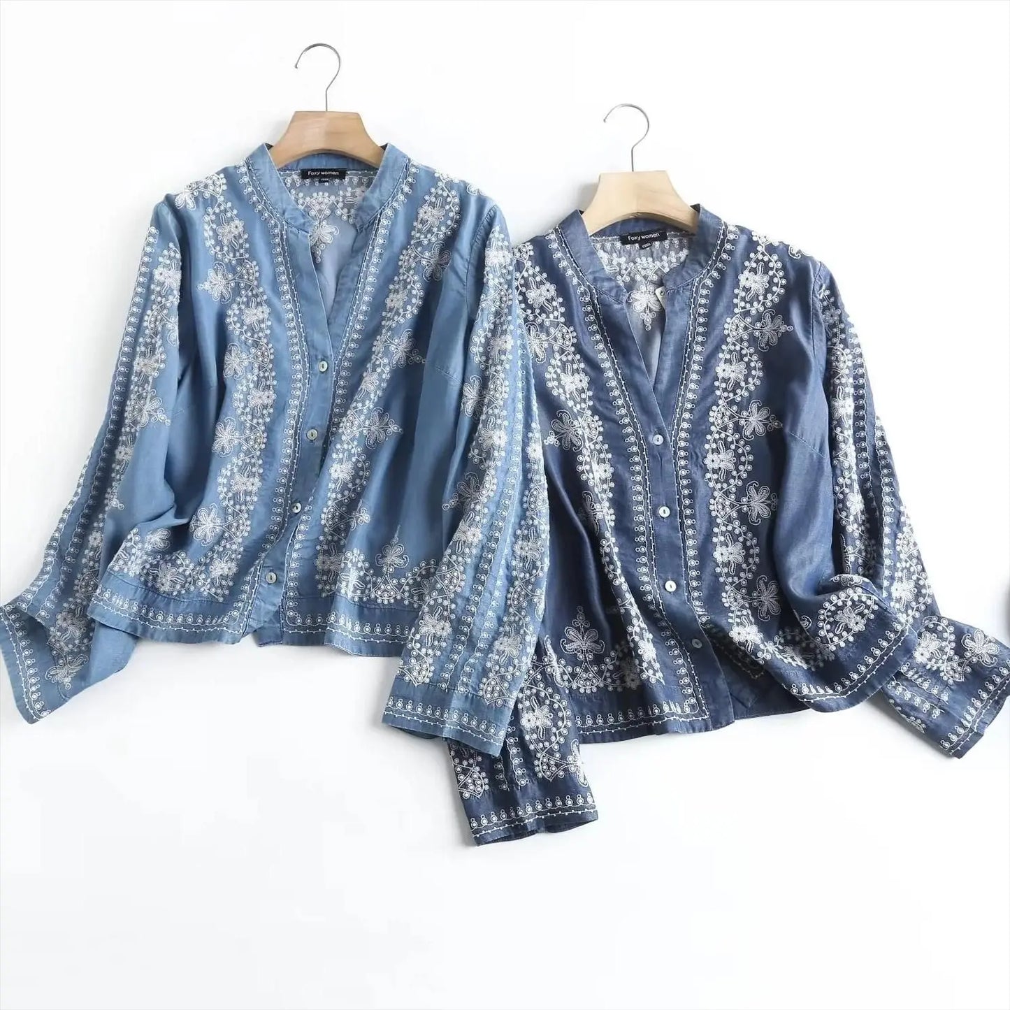 Embroidered Bloom Denim Shirt