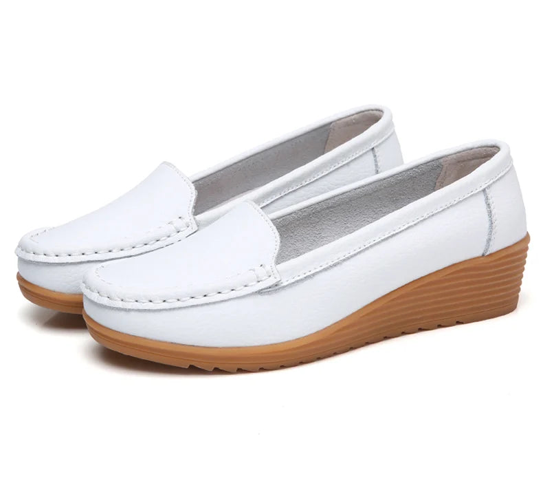 Leather Wedge Loafer Flats