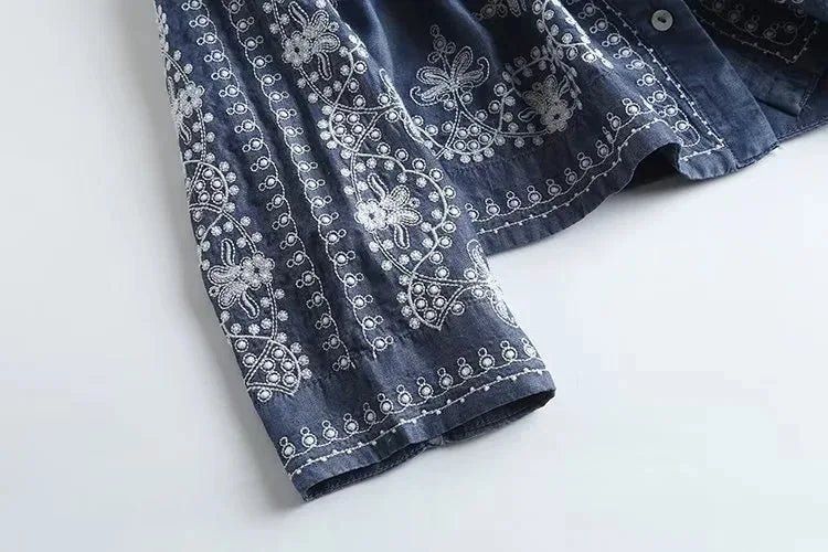 Embroidered Bloom Denim Shirt