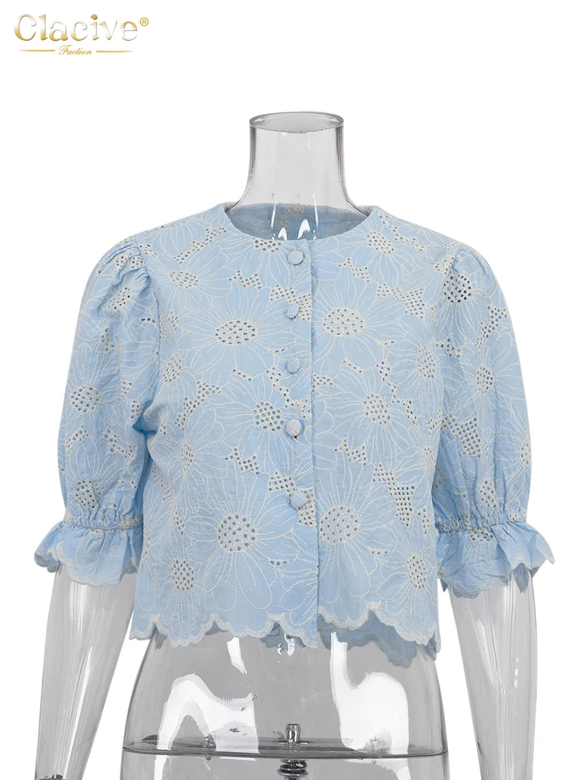 Classic Ruffle Blue Summer Shirt