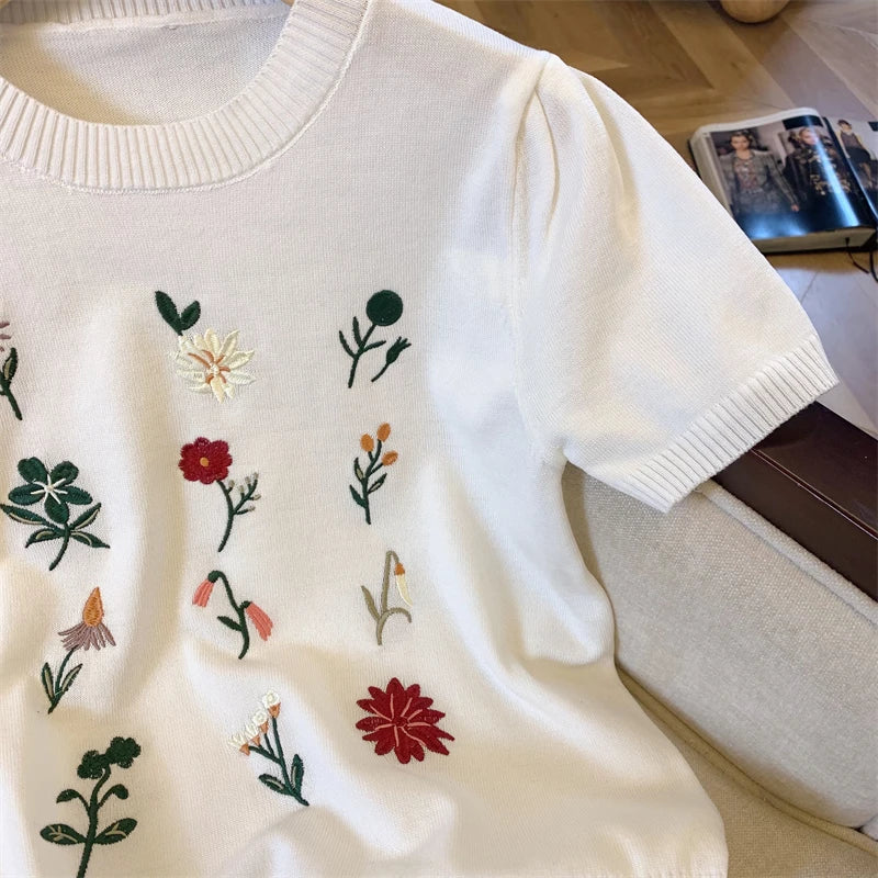 Floral Elegance Embroidered Tee