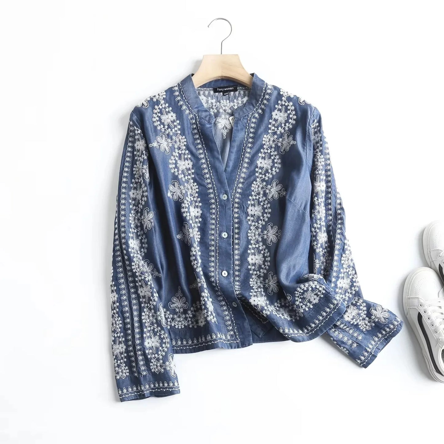 Embroidered Bloom Denim Shirt