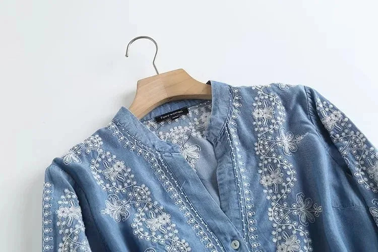 Embroidered Bloom Denim Shirt