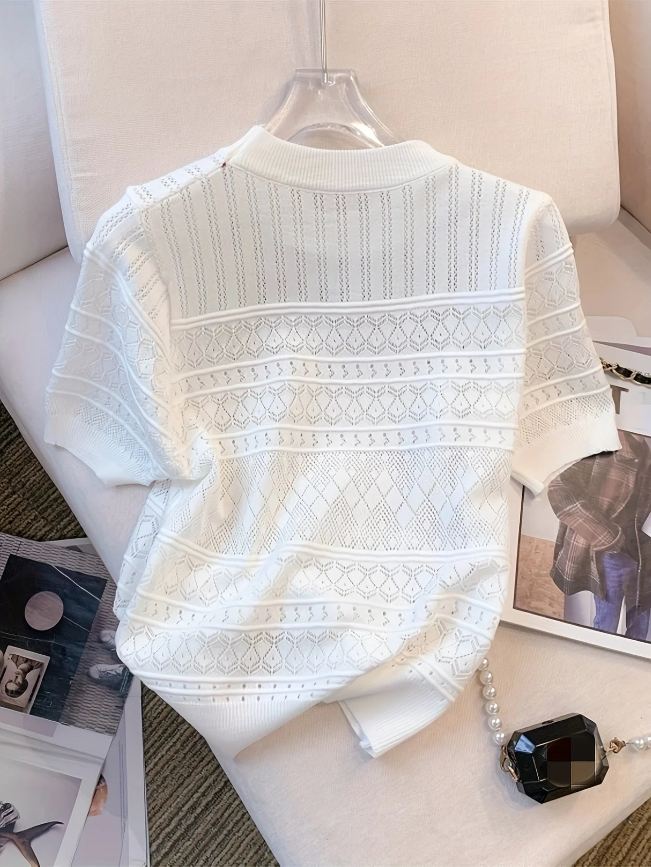 Lightweight Hollow-Out Crew Neck Sweater