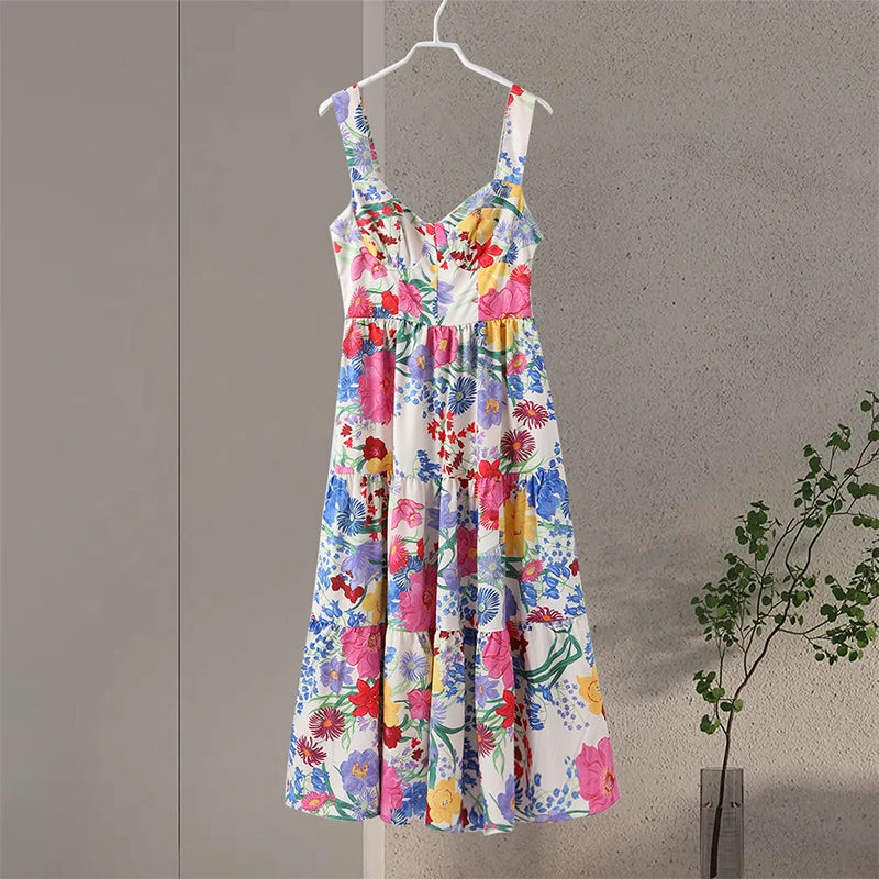 2024 Elegant Printed Ruffle Maxi Dress