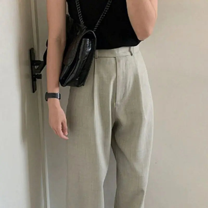 High-Waist Draped Gray Trousers