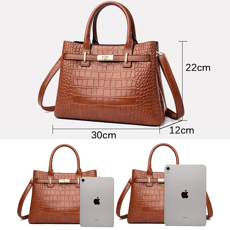 Soft Leather 3-Layer Tote Bag for Women