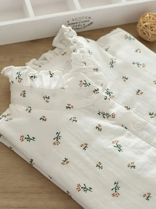 Autumn Bloom Ruffle Cotton Blouse