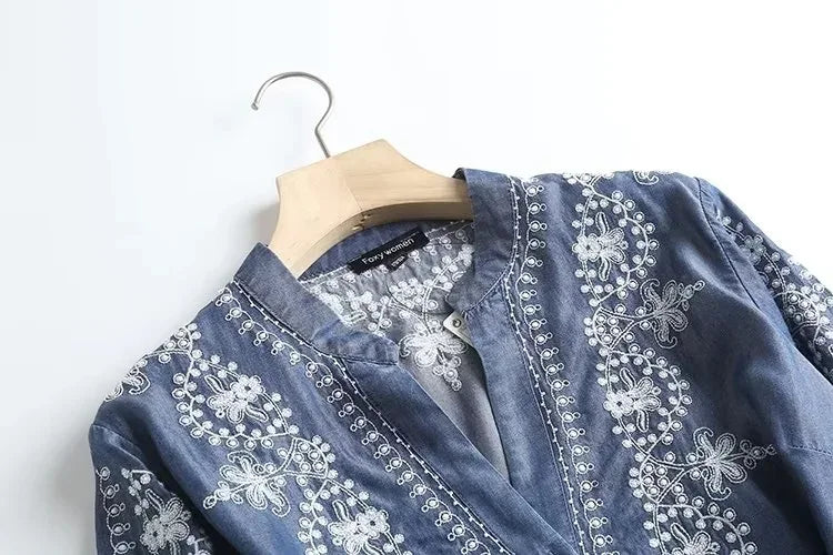 Embroidered Bloom Denim Shirt