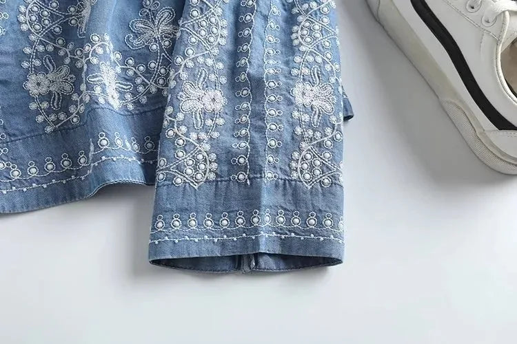 Embroidered Bloom Denim Shirt