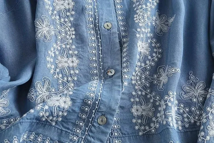 Embroidered Bloom Denim Shirt