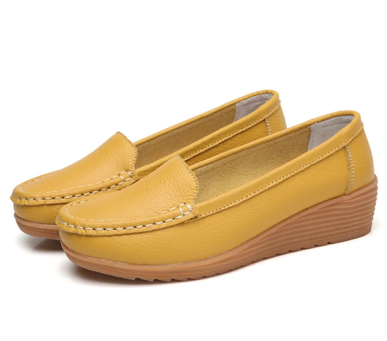 Leather Wedge Loafer Flats