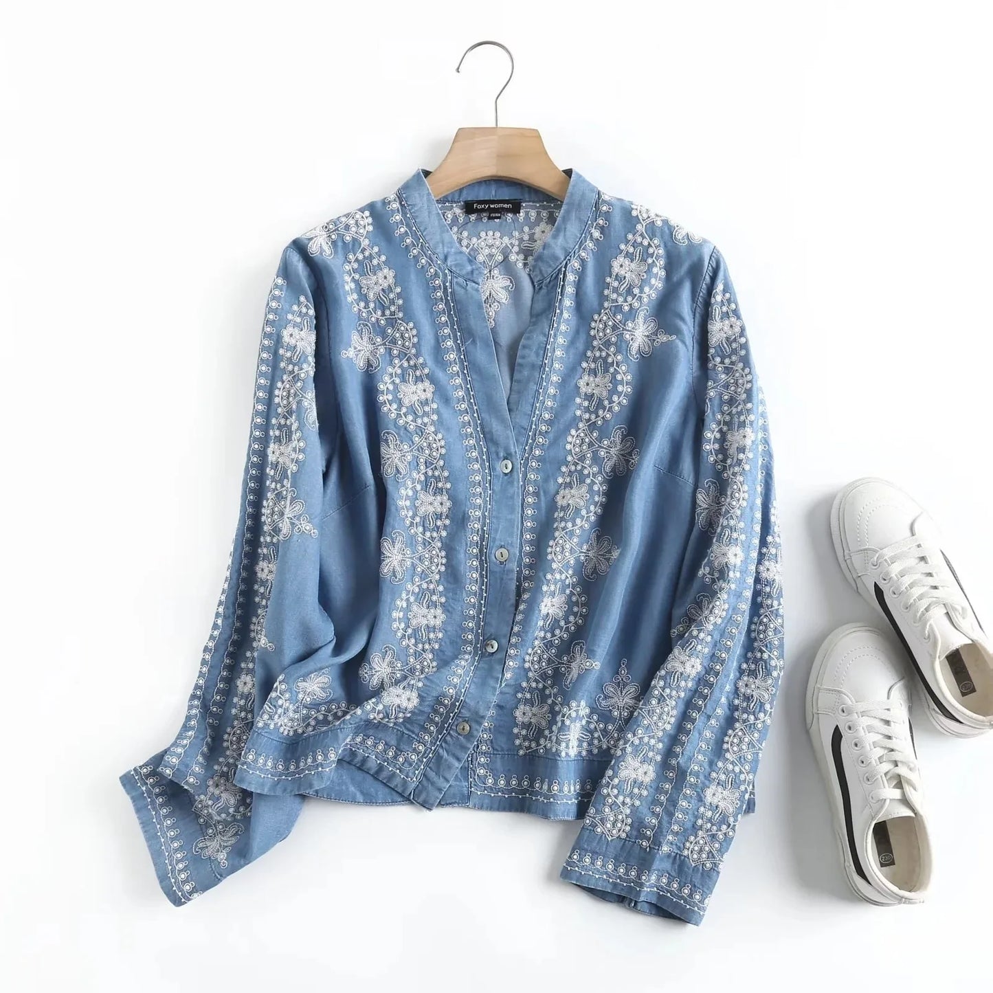 Embroidered Bloom Denim Shirt