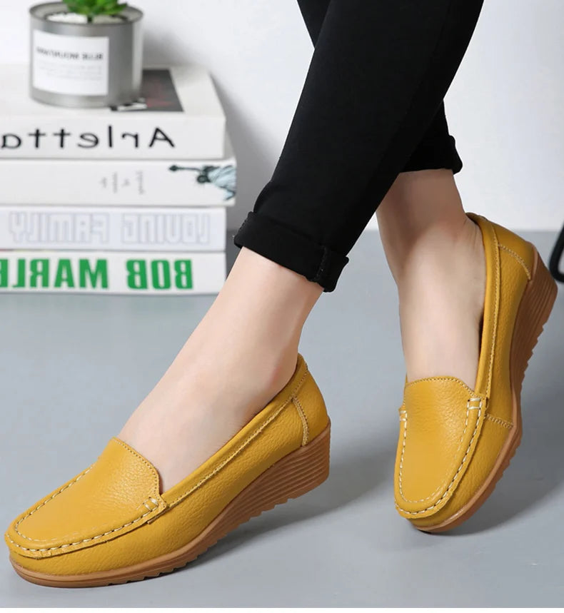 Leather Wedge Loafer Flats