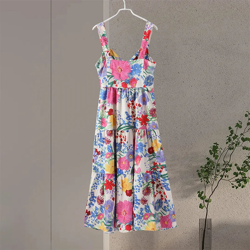 2024 Elegant Printed Ruffle Maxi Dress