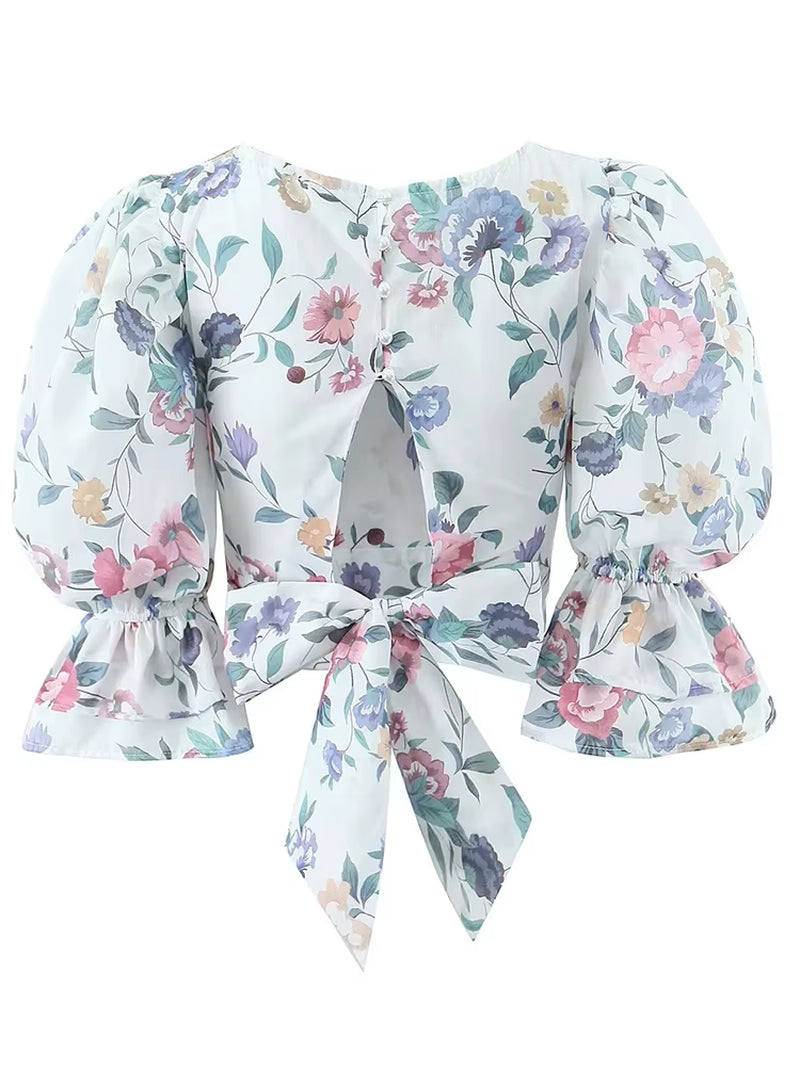 BellaRuffle Floral Bow Blouse