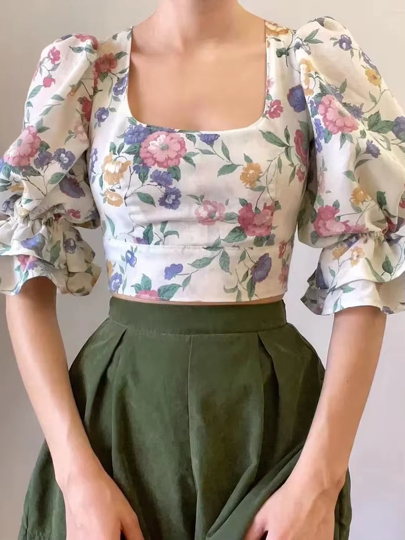 BellaRuffle Floral Bow Blouse