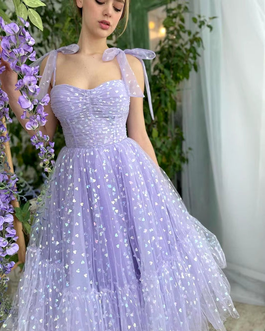 Regal Radiance - Purple Sequined Princess Ball Gown