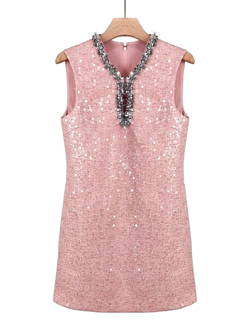 Sparkle Charm - V-Neck Sequin Mini Dress